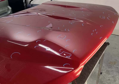 Truck Hood on Stand for Hail Damage Repair